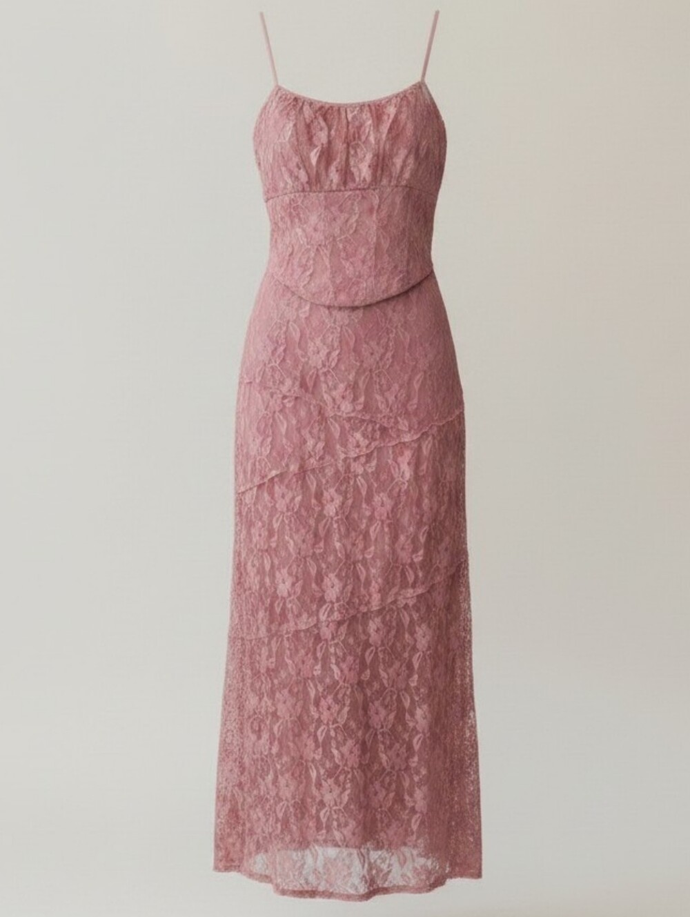 Women's Pink Lace Maxi Skirt Set Corset Top Large Fairy Dainty Cocktail